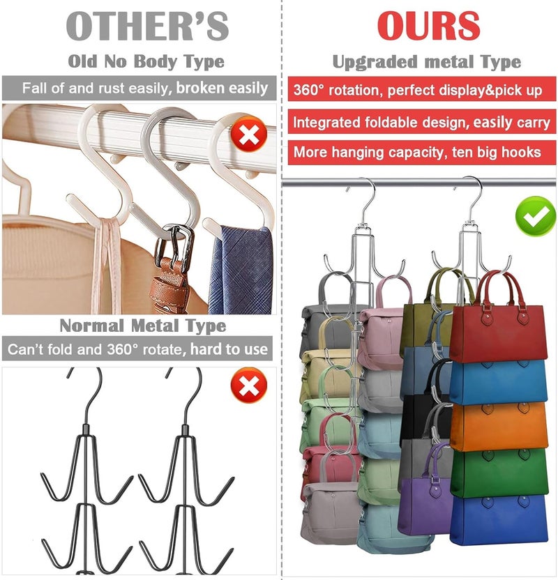 NAKBINX Purse Hanger for Closet, Collapsible Metal Purse Organizer with 20 Big Hooks(2 Pack), 360° Rotation for Better Organizer&Display, Foldable Bag Hangers Space Saving for Handbag, Belt, Scarve, Tie - Image 5